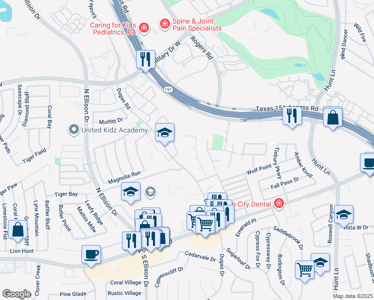 map of restaurants, bars, coffee shops, grocery stores, and more near 9714 Keystone Cove in San Antonio