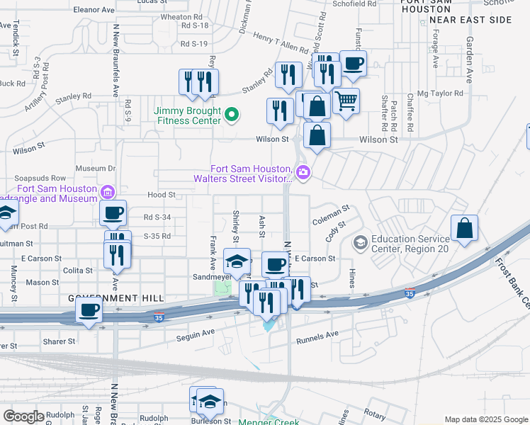 map of restaurants, bars, coffee shops, grocery stores, and more near 230 Bee Street in San Antonio