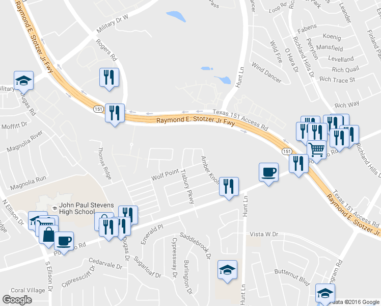 map of restaurants, bars, coffee shops, grocery stores, and more near 906 Rustling Cove in San Antonio