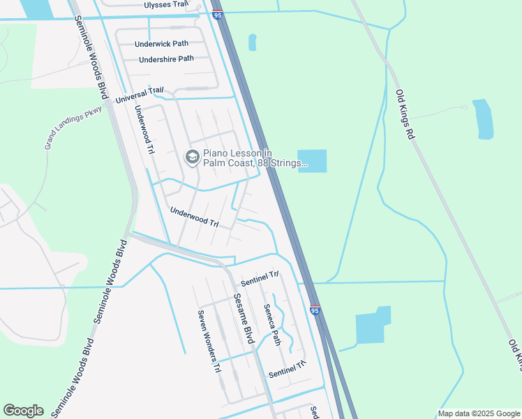 map of restaurants, bars, coffee shops, grocery stores, and more near 18 Universe Court in Palm Coast