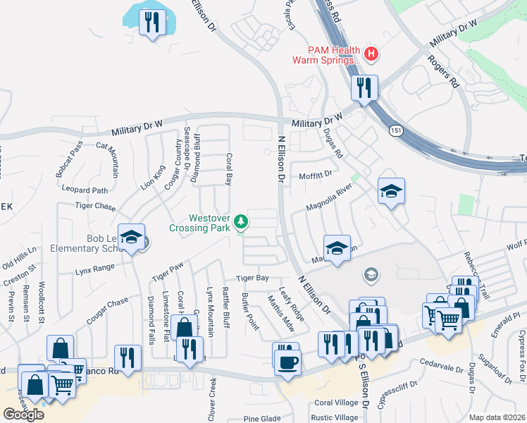map of restaurants, bars, coffee shops, grocery stores, and more near 10118 Ranger Canyon in San Antonio