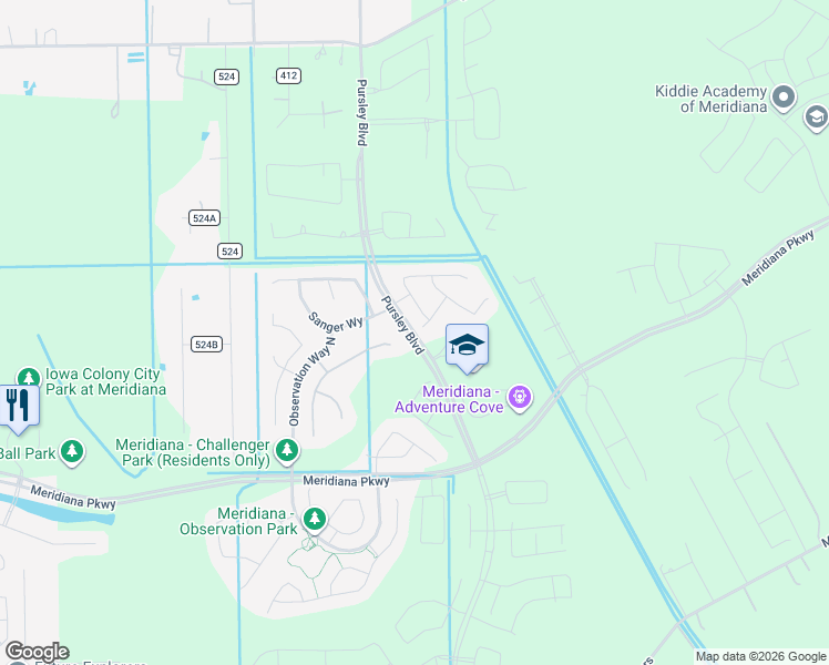 map of restaurants, bars, coffee shops, grocery stores, and more near Manvel Parkway in Brazoria County