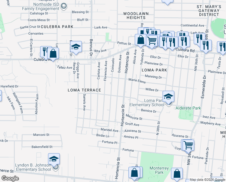 map of restaurants, bars, coffee shops, grocery stores, and more near 227 Dolores Avenue in San Antonio