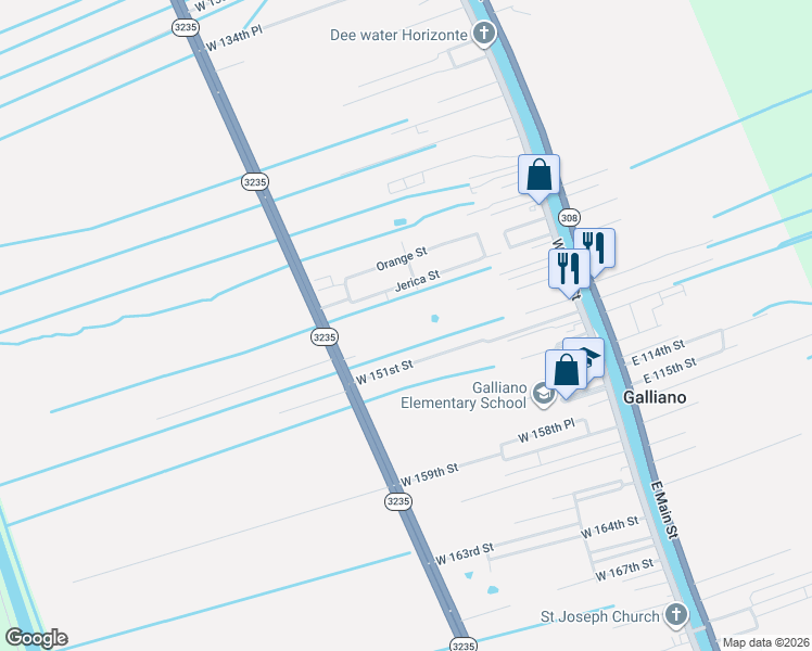 map of restaurants, bars, coffee shops, grocery stores, and more near 148 Jerica Street in Galliano