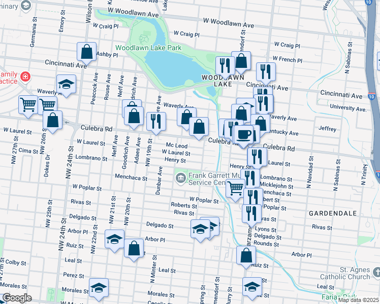 map of restaurants, bars, coffee shops, grocery stores, and more near 111 Mc Leod in San Antonio