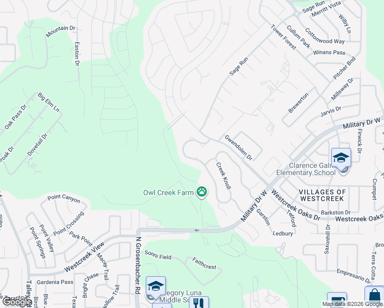 map of restaurants, bars, coffee shops, grocery stores, and more near 1922 Creek Knoll in San Antonio
