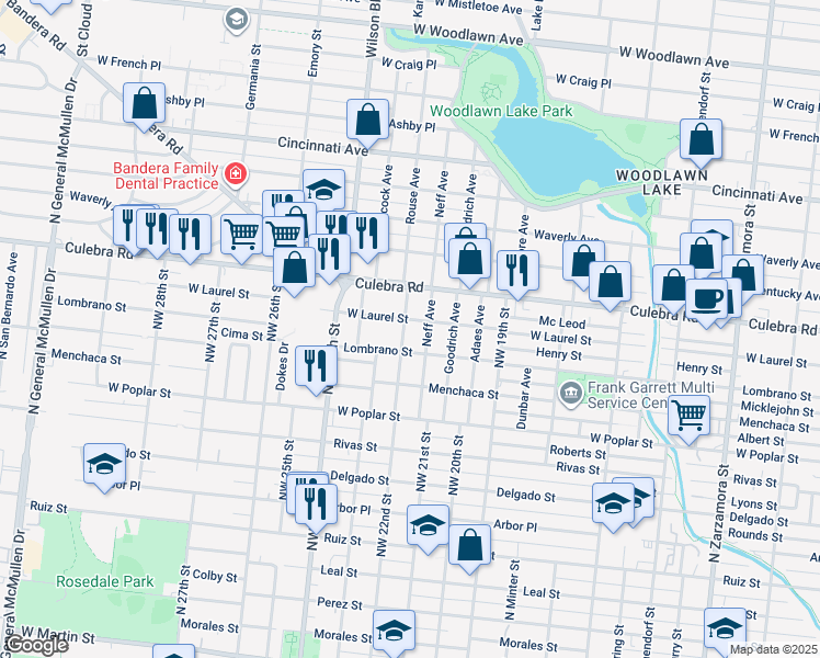 map of restaurants, bars, coffee shops, grocery stores, and more near 1530 Northwest 22nd Street in San Antonio