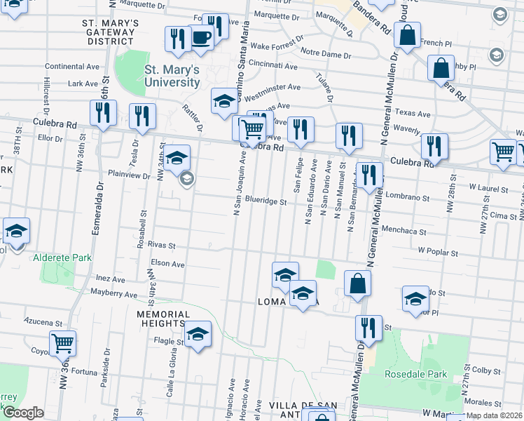 map of restaurants, bars, coffee shops, grocery stores, and more near 563 North San Horacio Avenue in San Antonio