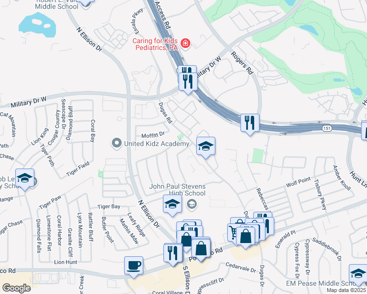map of restaurants, bars, coffee shops, grocery stores, and more near 1127 Magnolia Field in San Antonio