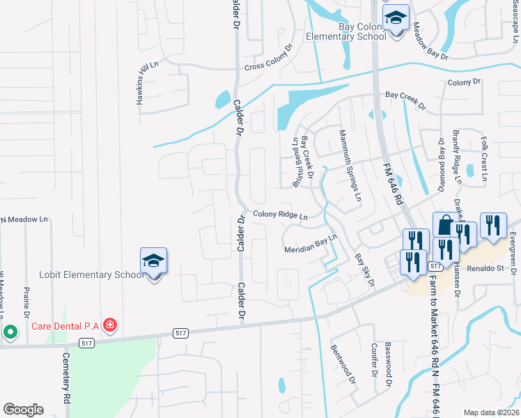 map of restaurants, bars, coffee shops, grocery stores, and more near 6754 River Ridge Lane in Dickinson