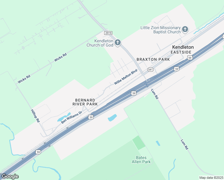 map of restaurants, bars, coffee shops, grocery stores, and more near 102 Easley Circle in Kendleton