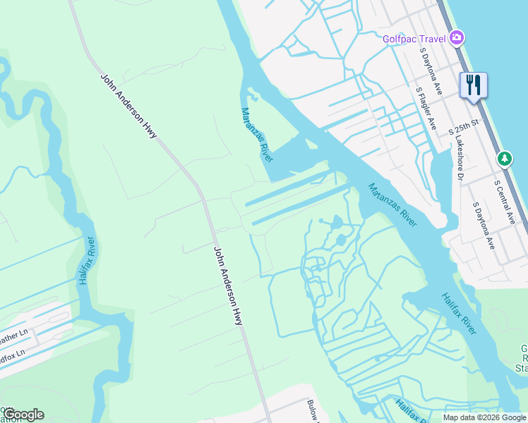 map of restaurants, bars, coffee shops, grocery stores, and more near 221 Seaside Landings Drive South in Flagler Beach