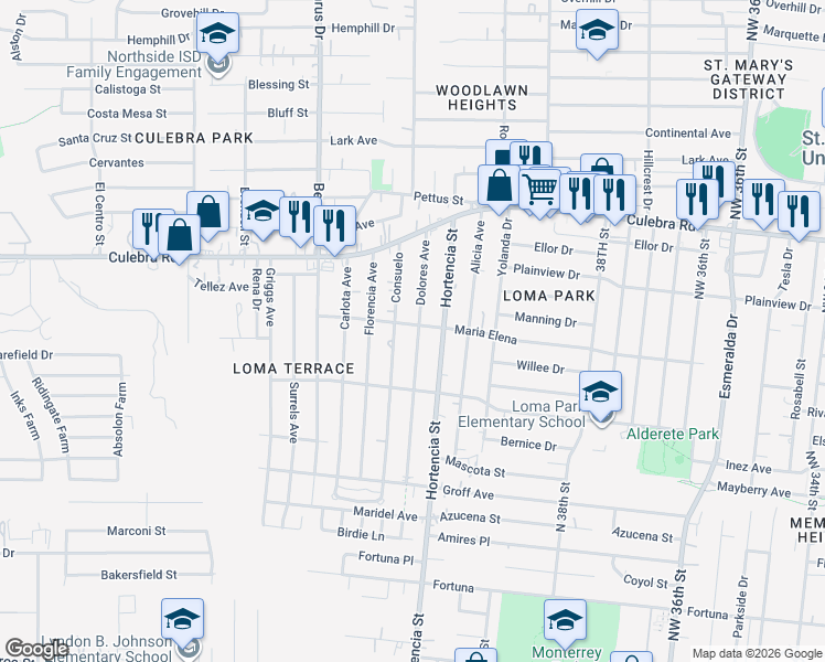 map of restaurants, bars, coffee shops, grocery stores, and more near 307 Dolores Avenue in San Antonio