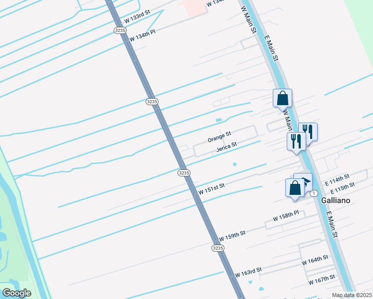 map of restaurants, bars, coffee shops, grocery stores, and more near 17501 Louisiana 3235 in Galliano