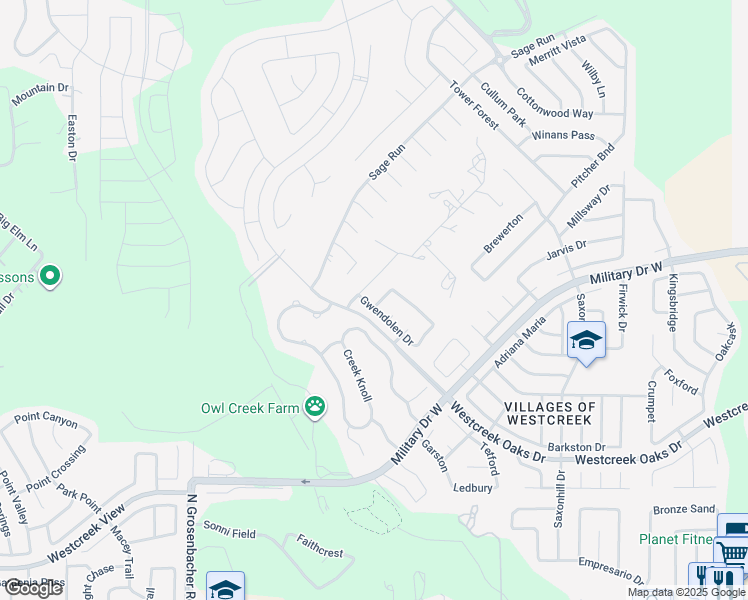 map of restaurants, bars, coffee shops, grocery stores, and more near 1303 Dezarae in San Antonio