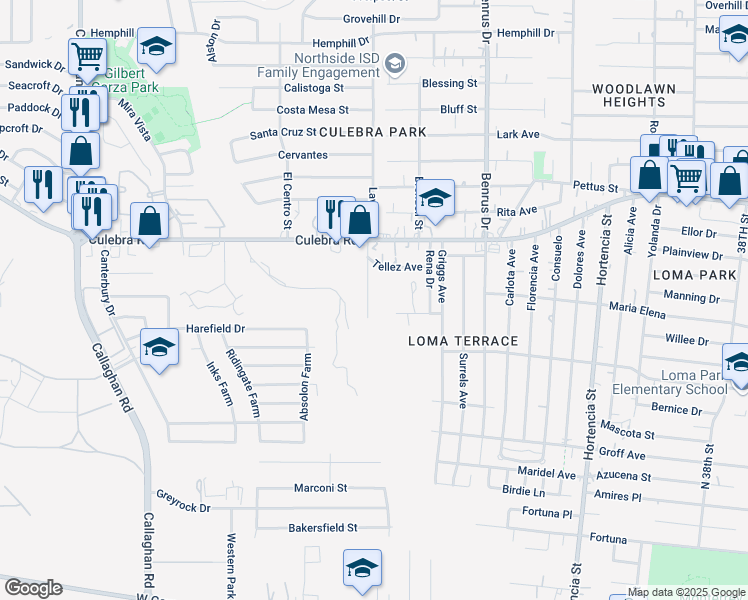 map of restaurants, bars, coffee shops, grocery stores, and more near 400 Laven Drive in San Antonio