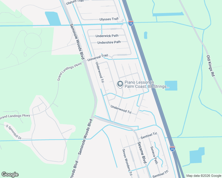 map of restaurants, bars, coffee shops, grocery stores, and more near 8 Upland Place in Palm Coast