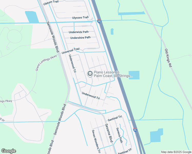 map of restaurants, bars, coffee shops, grocery stores, and more near 66 Universal Trail in Palm Coast