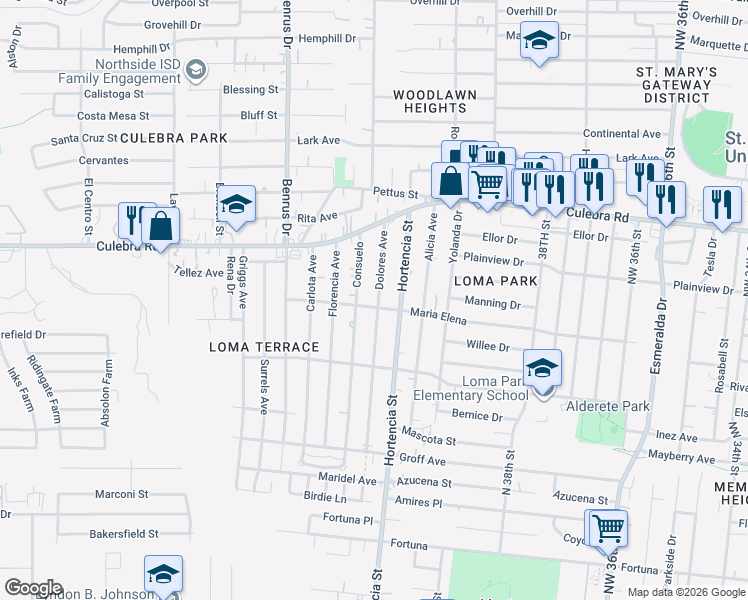 map of restaurants, bars, coffee shops, grocery stores, and more near 307 Dolores Avenue in San Antonio