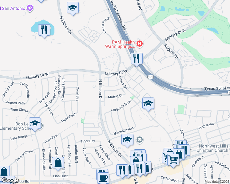 map of restaurants, bars, coffee shops, grocery stores, and more near 9930 Collenback Run in San Antonio