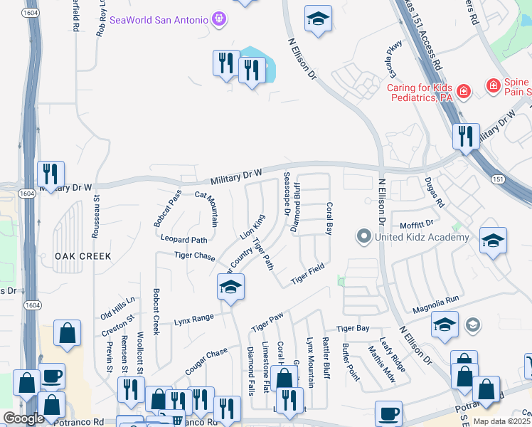map of restaurants, bars, coffee shops, grocery stores, and more near 1238 Lion King in San Antonio