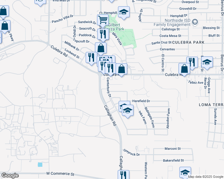 map of restaurants, bars, coffee shops, grocery stores, and more near 5755 Ascham Drive in San Antonio