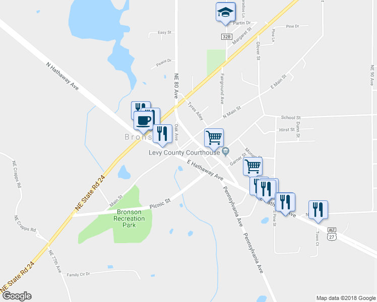 map of restaurants, bars, coffee shops, grocery stores, and more near 146 Masonic Street in Bronson