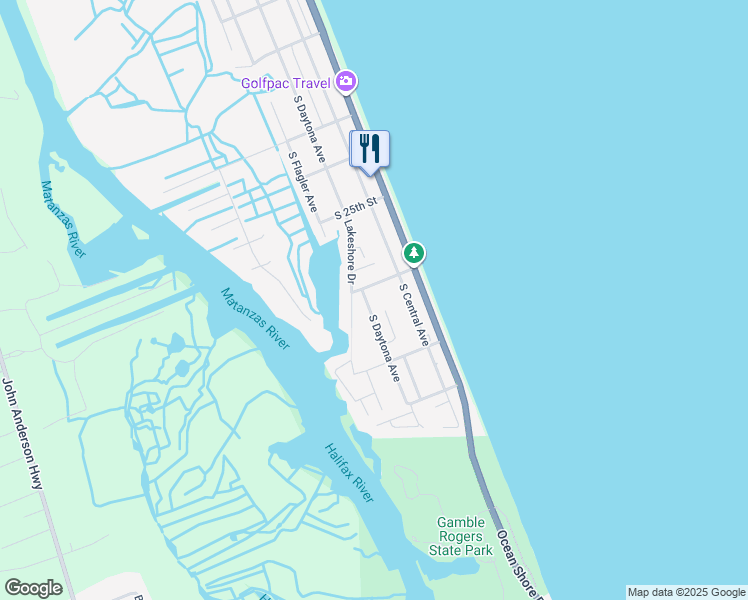 map of restaurants, bars, coffee shops, grocery stores, and more near 2611 South Daytona Avenue in Flagler Beach