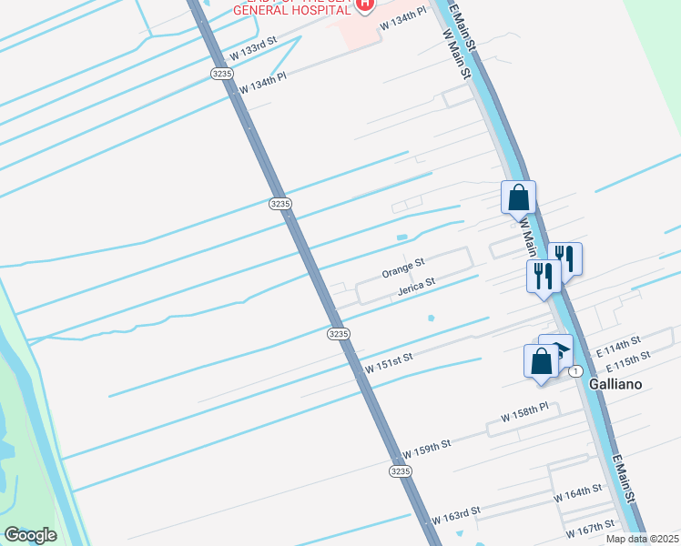 map of restaurants, bars, coffee shops, grocery stores, and more near 17501 Louisiana 3235 in Galliano