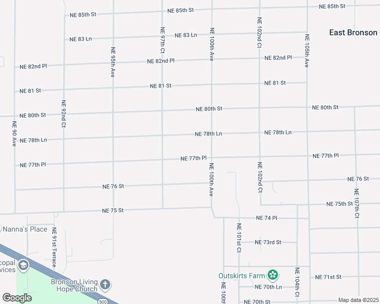 map of restaurants, bars, coffee shops, grocery stores, and more near 9991 Northeast 77th Place in Bronson