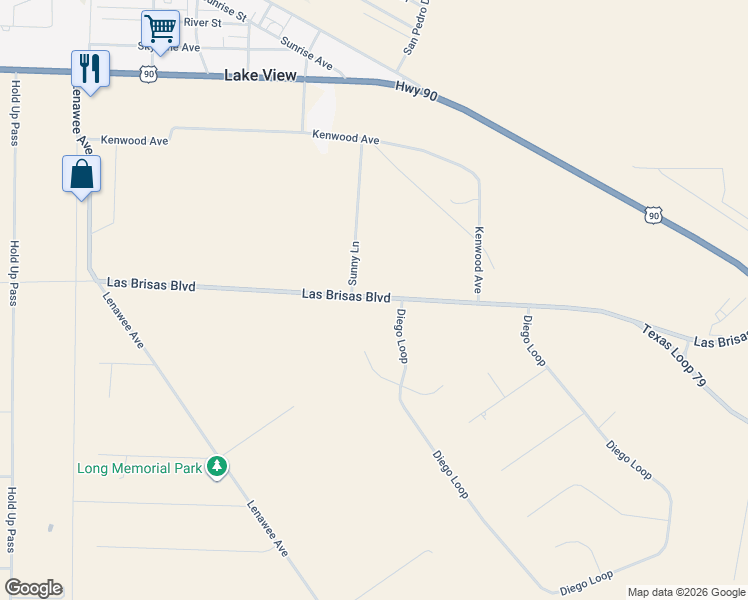 map of restaurants, bars, coffee shops, grocery stores, and more near 7443 Las Brisas Boulevard in Del Rio