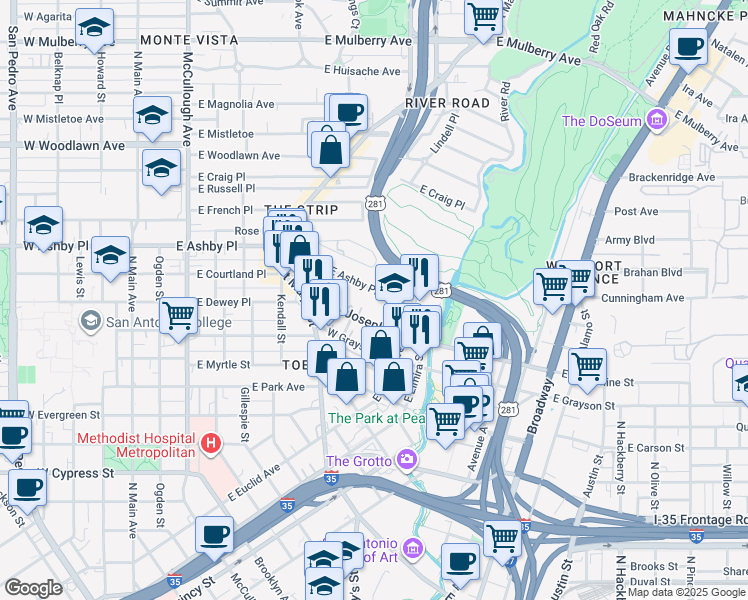 map of restaurants, bars, coffee shops, grocery stores, and more near in San Antonio