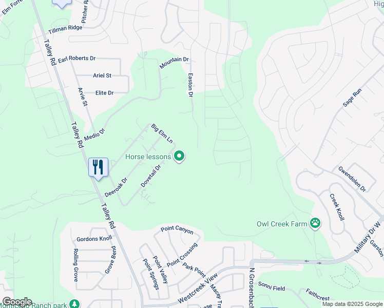 map of restaurants, bars, coffee shops, grocery stores, and more near 1401 Easton Drive in San Antonio