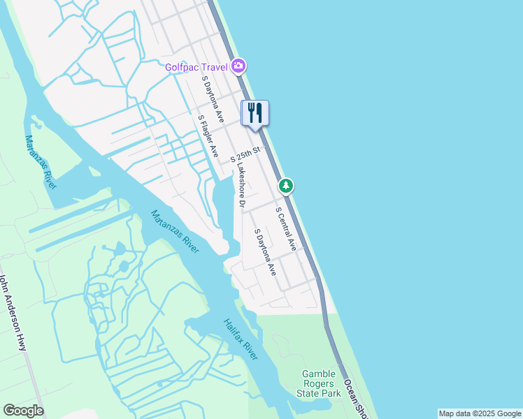 map of restaurants, bars, coffee shops, grocery stores, and more near 2611 South Daytona Avenue in Flagler Beach