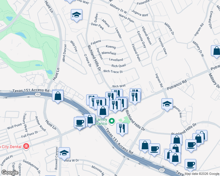 map of restaurants, bars, coffee shops, grocery stores, and more near 1211 Silverton in San Antonio