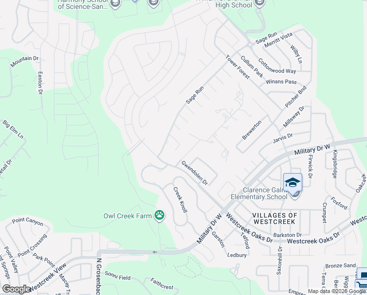 map of restaurants, bars, coffee shops, grocery stores, and more near 12111 Victorian Oaks in San Antonio