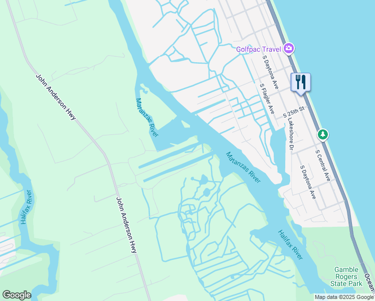 map of restaurants, bars, coffee shops, grocery stores, and more near 149 Seaside Point in Flagler Beach