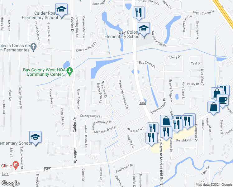 map of restaurants, bars, coffee shops, grocery stores, and more near 2883 Misty Bay Drive in Dickinson