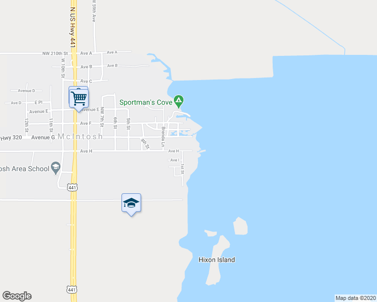 map of restaurants, bars, coffee shops, grocery stores, and more near 5379 Avenue H in McIntosh