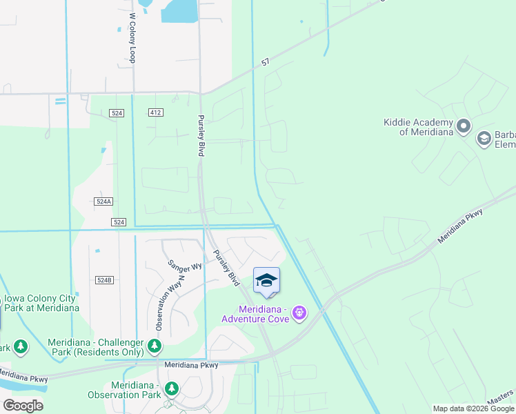 map of restaurants, bars, coffee shops, grocery stores, and more near 4880 County Road 57 in Manvel