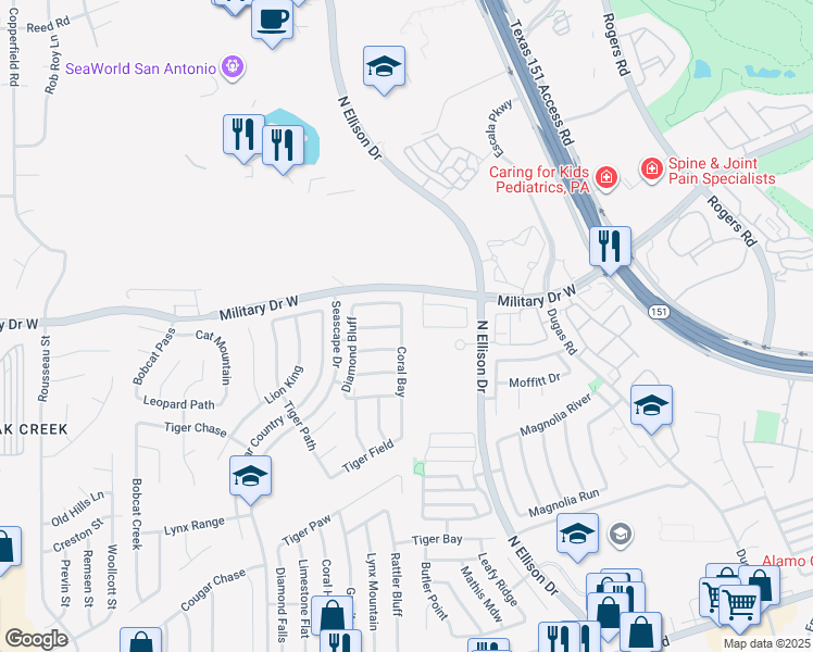 map of restaurants, bars, coffee shops, grocery stores, and more near 1515 Tempestuous in San Antonio
