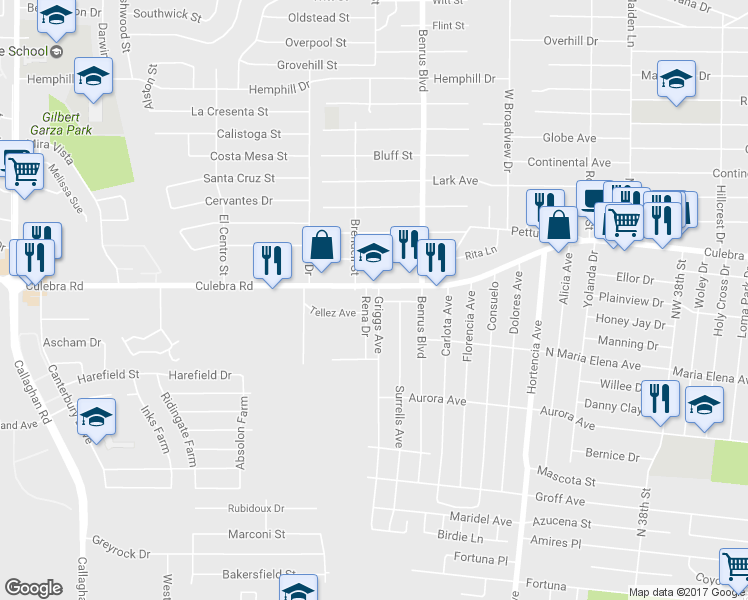 map of restaurants, bars, coffee shops, grocery stores, and more near 551 Griggs Avenue in San Antonio