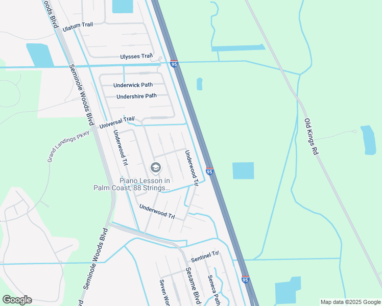 map of restaurants, bars, coffee shops, grocery stores, and more near 41 Underwood Trail in Palm Coast
