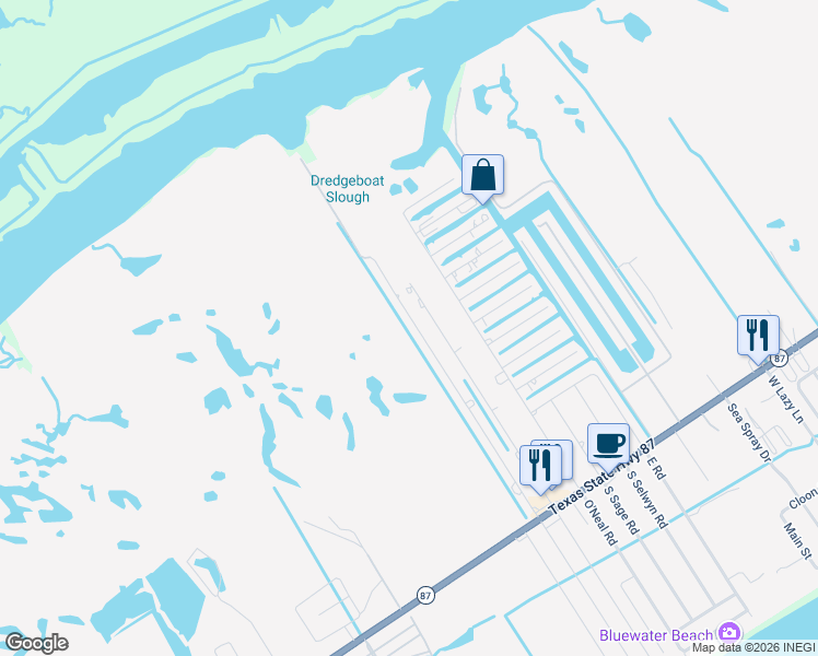 map of restaurants, bars, coffee shops, grocery stores, and more near 1181 North Tinkle Lane in Bolivar Peninsula