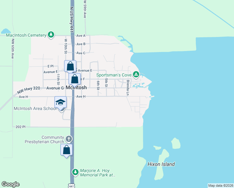 map of restaurants, bars, coffee shops, grocery stores, and more near 5601 Avenue H in McIntosh
