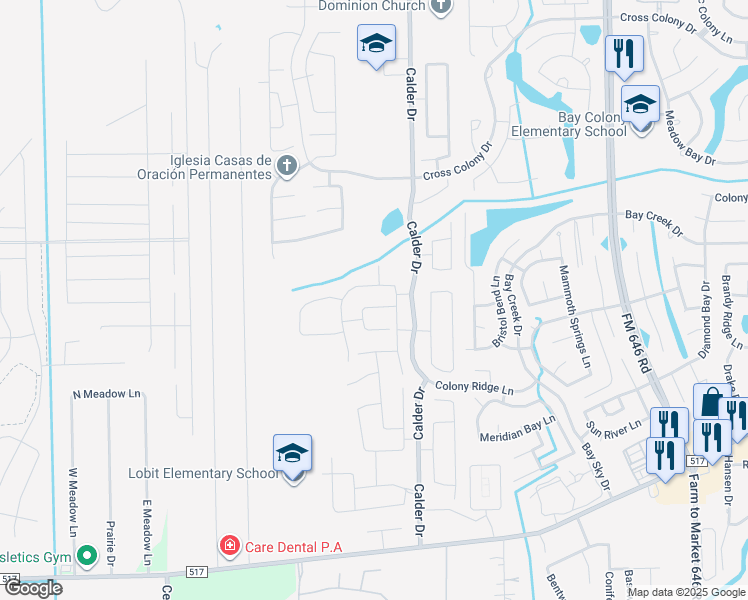 map of restaurants, bars, coffee shops, grocery stores, and more near 3042 Boxwood Springs Lane in Dickinson