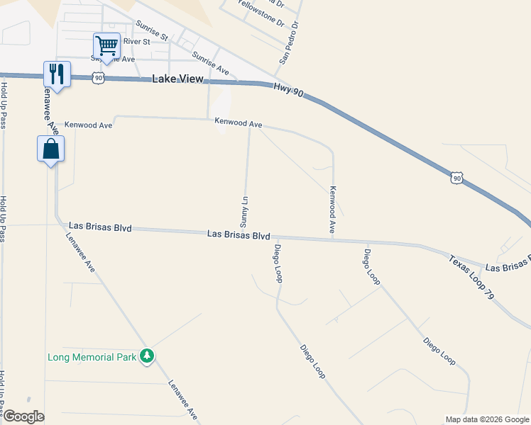 map of restaurants, bars, coffee shops, grocery stores, and more near 177 Sunny Lane in Del Rio