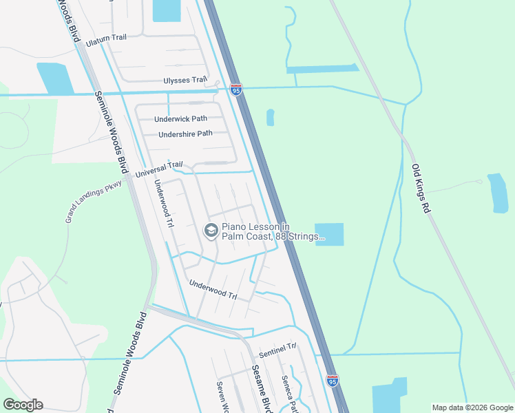 map of restaurants, bars, coffee shops, grocery stores, and more near 41 Underwood Trail in Palm Coast