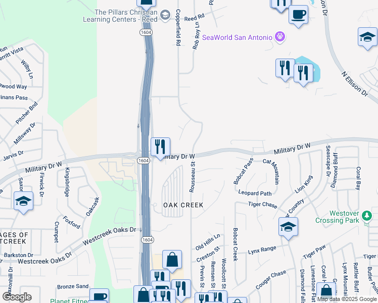 map of restaurants, bars, coffee shops, grocery stores, and more near in San Antonio