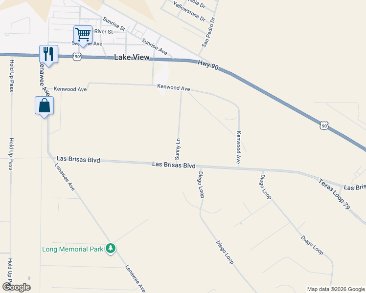 map of restaurants, bars, coffee shops, grocery stores, and more near 177 Sunny Lane in Del Rio